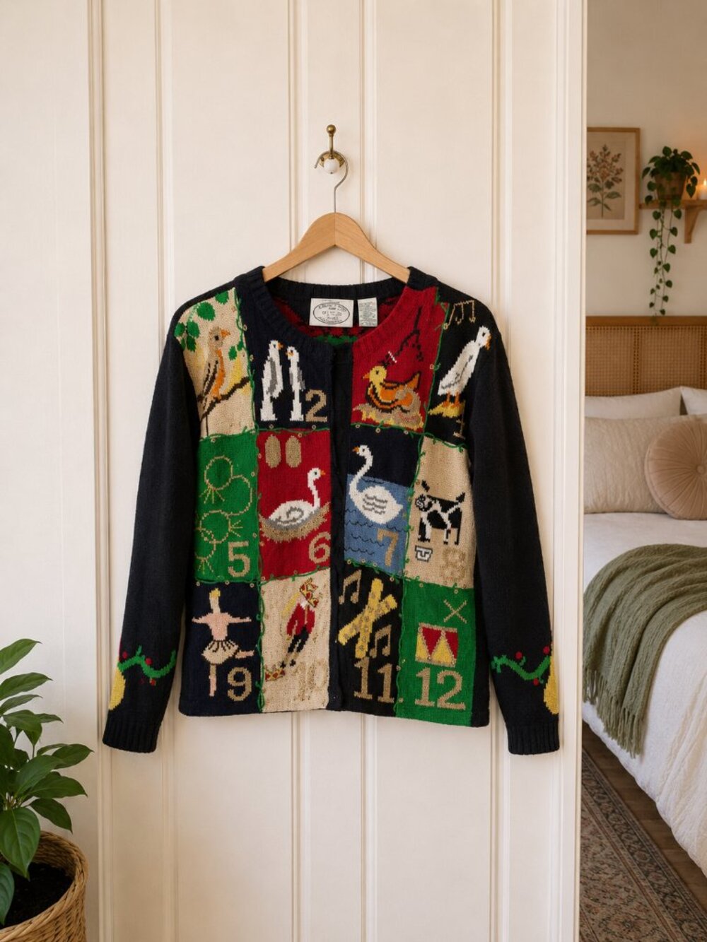 Vintage Eagle's Eye 12 Days of Christmas Cardigan Sweater Size Large